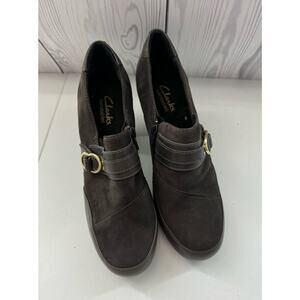 Clarks Brown Suede Buckle Sapphire Selene Loafer Shootie Pump Size 7 R1